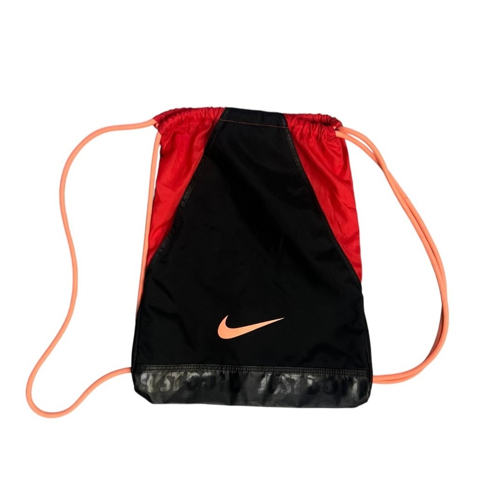 Nike Drawstring Backpack Cinch Sack Bag Black Red Peach Swoosh Just Do It
